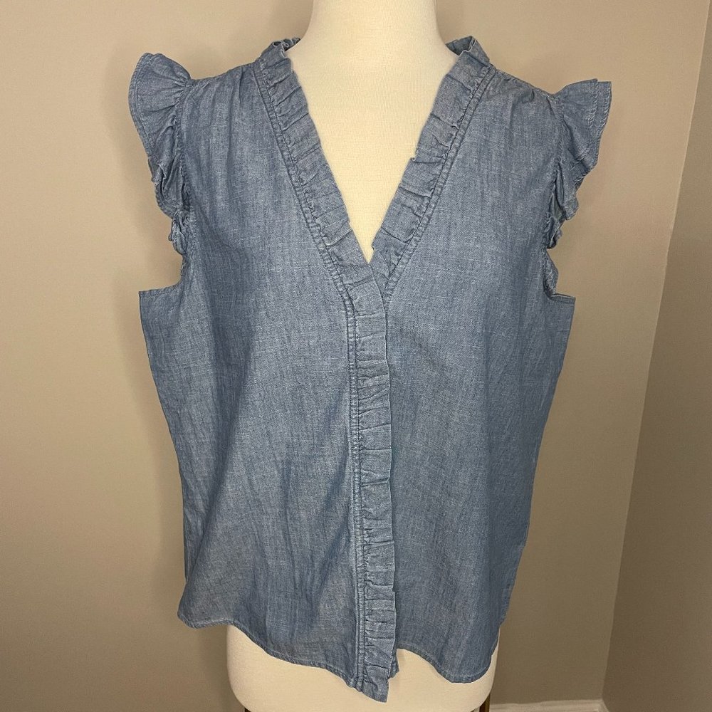 J. Crew Blue Ruffle Sleeve Blouse